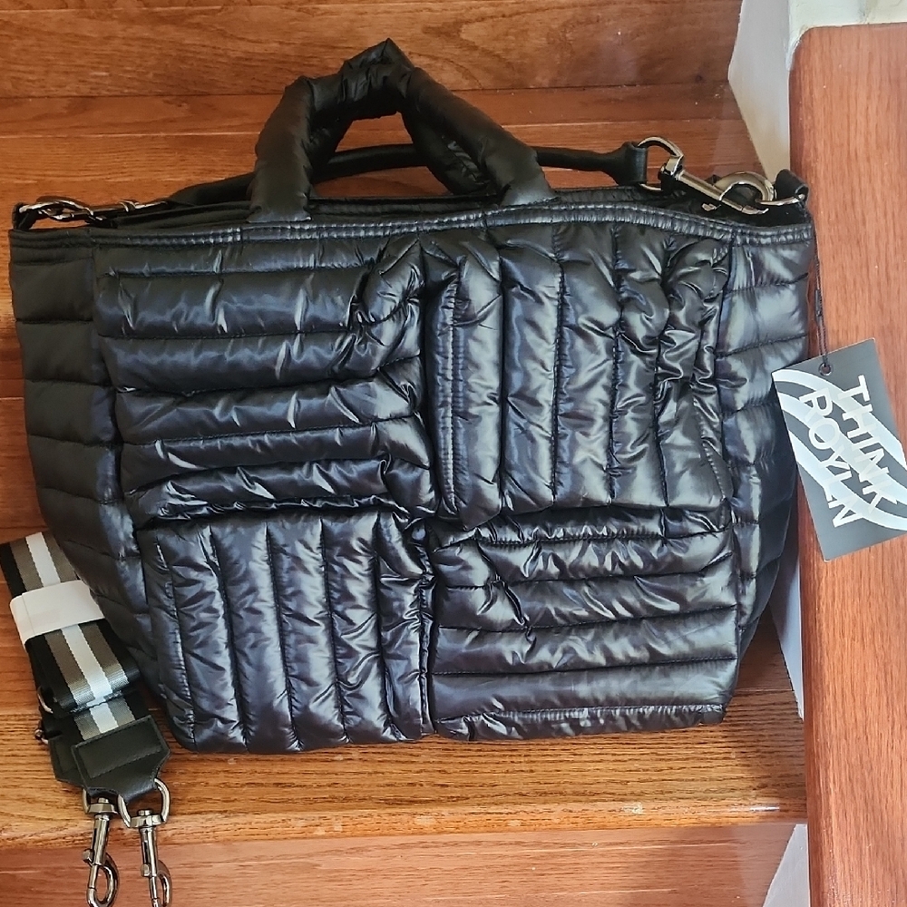 THINK ROYLN Black Quilted Tote with Glossy Finish